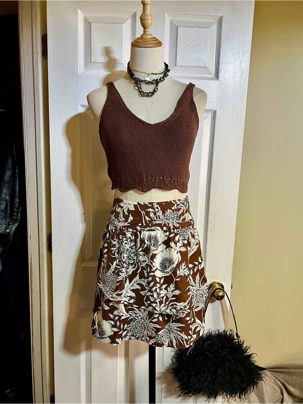 New Express Wms Brown Floral Pleated Tiered Satin Boho Resort Beach Mini Skirt 8